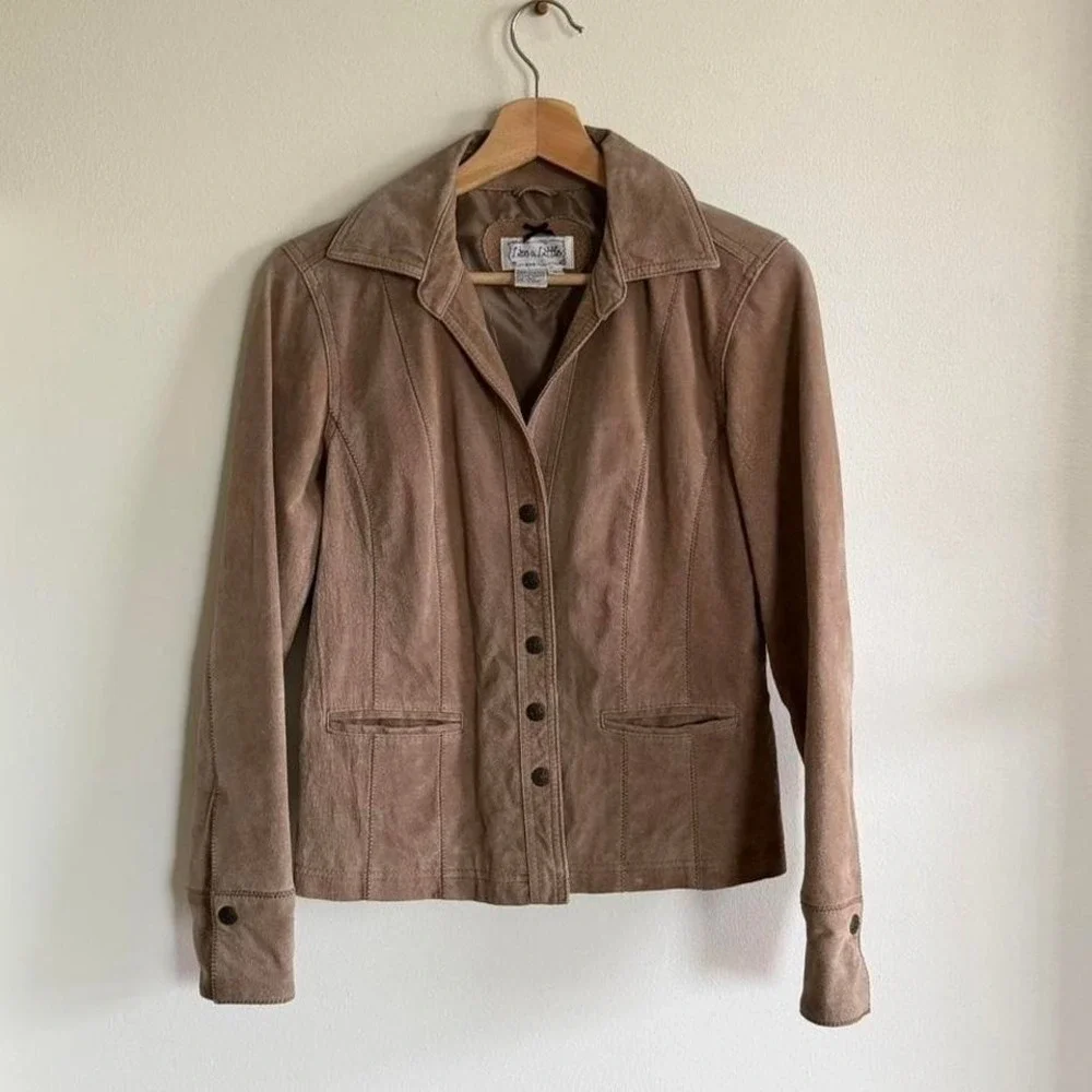 Vintage Y2K Live a Little Tan Suede Leather Jacket Small